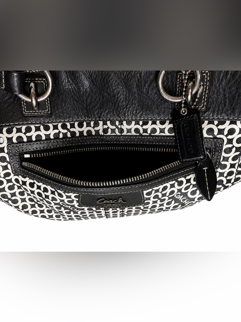 Coach Penelope Vintage Y2K Op Art Signature Shoulder Tote Black White - Picture 7 of 16